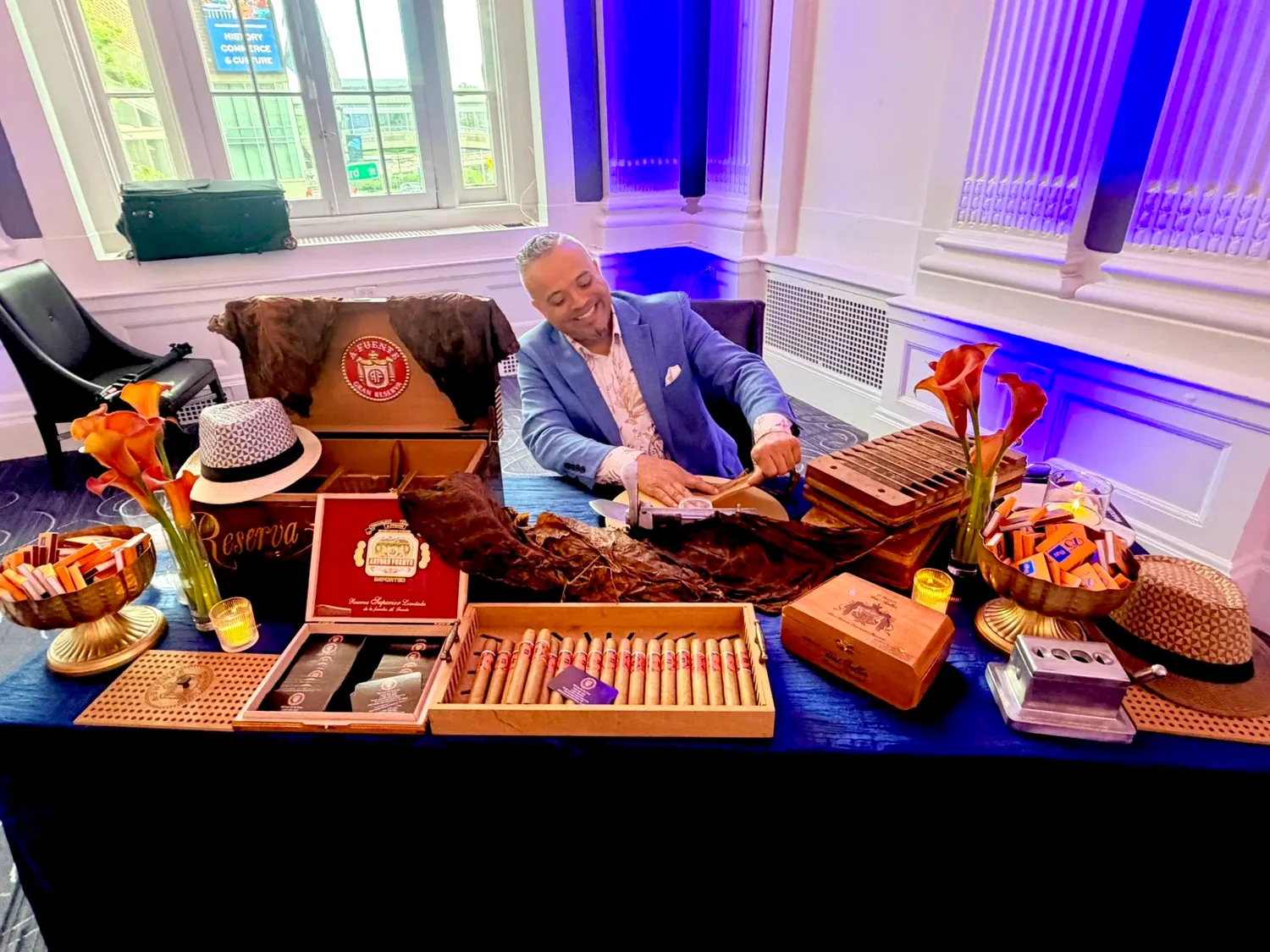 The table set up in a private hall, the second event of the same Saturday