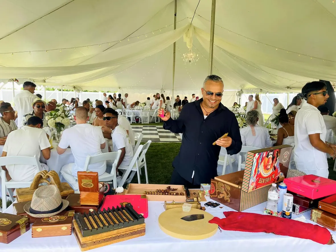 A wedding under a white tent
