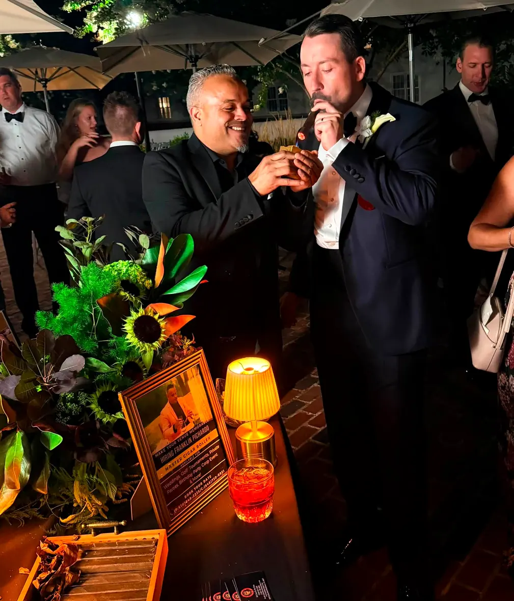 A black-tie wedding, in a garden