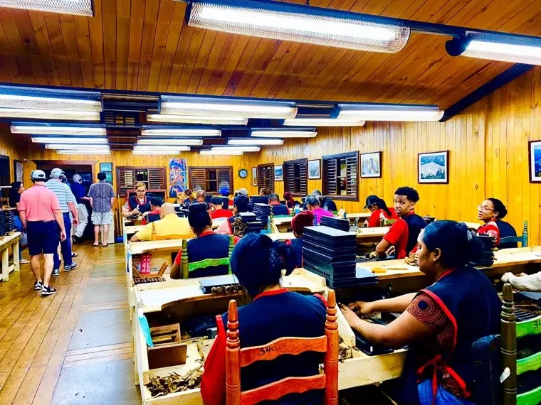 The rolling floor of the Arturo Fuente factory in Santiago